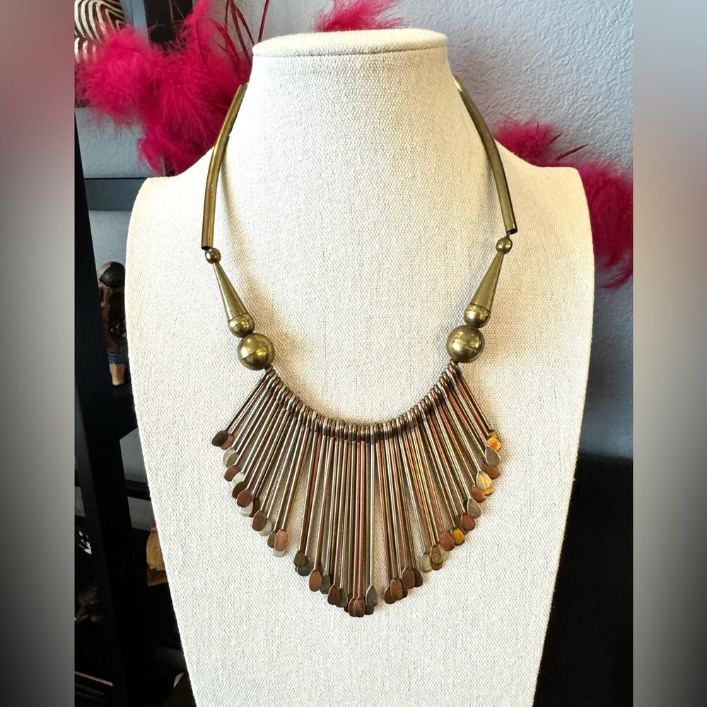 Vintage Brass and Copper Statement Necklace - Picture 2 of 6